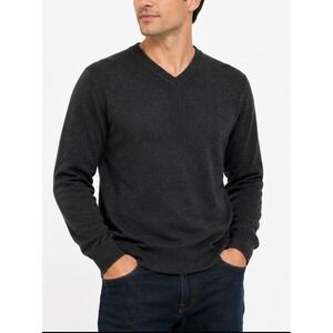 Pure Stuff Nordstrom Mens Charcoal Gray Merino Wool Blend V-Neck Sweater Large